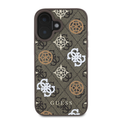 Apple iPhone 16 Plus Case Guess Original Licensed Magsafe Charging Featured 4G Patterned Text Logo Peony Cover - 12