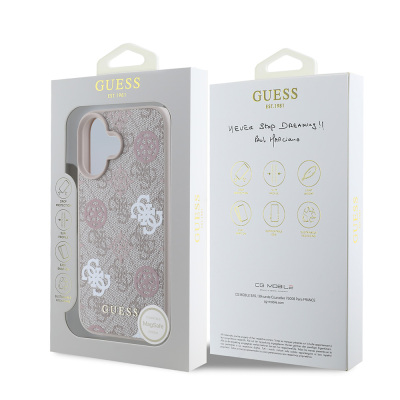 Apple iPhone 16 Plus Case Guess Original Licensed Magsafe Charging Featured 4G Patterned Text Logo Peony Cover - 17