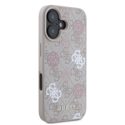 Apple iPhone 16 Plus Case Guess Original Licensed Magsafe Charging Featured 4G Patterned Text Logo Peony Cover - 20