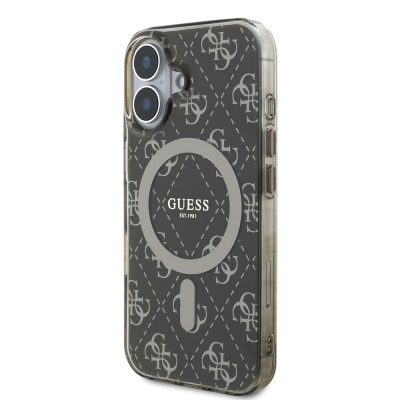 Apple iPhone 16 Plus Case Guess Original Licensed Magsafe Charging Featured IML Printed Classic Logo 4G Patterned Cover - 3