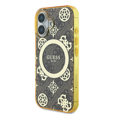 Apple iPhone 16 Plus Case Guess Original Licensed Magsafe Charging Featured IML Text Logo 4G Patterned Peony Cover - 3