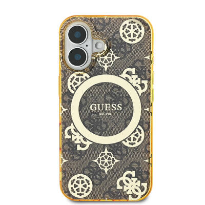 Apple iPhone 16 Plus Case Guess Original Licensed Magsafe Charging Featured IML Text Logo 4G Patterned Peony Cover - 4