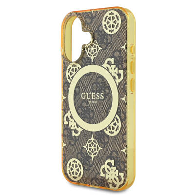 Apple iPhone 16 Plus Case Guess Original Licensed Magsafe Charging Featured IML Text Logo 4G Patterned Peony Cover - 7