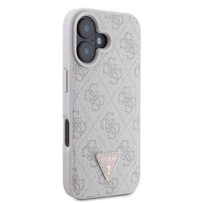 Apple iPhone 16 Plus Case Guess Original Licensed Magsafe Charging Featured PU Leather 4G Patterned Stony Triangle Logo Cover - 6