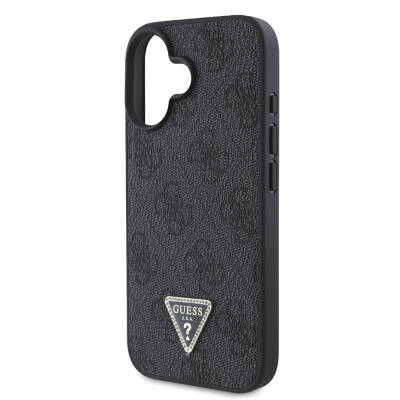 Apple iPhone 16 Plus Case Guess Original Licensed Magsafe Charging Featured PU Leather 4G Patterned Stony Triangle Logo Cover - 22