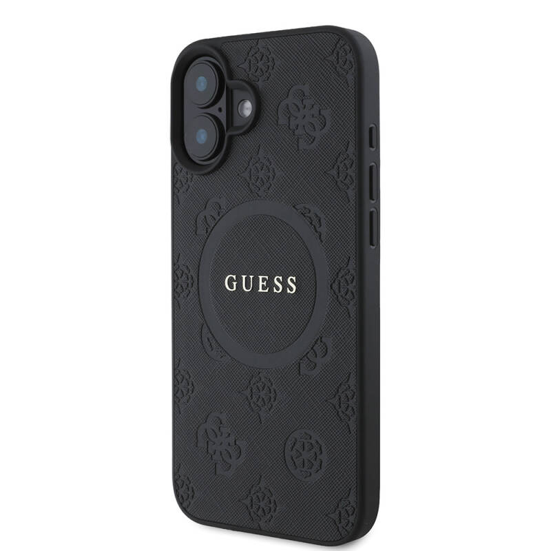 Apple iPhone 16 Plus Case Guess Original Licensed Magsafe Charging Featured Text Logo Saffiano Peony Cover - 2