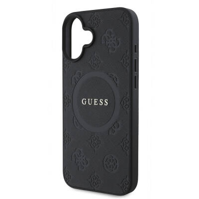 Apple iPhone 16 Plus Case Guess Original Licensed Magsafe Charging Featured Text Logo Saffiano Peony Cover - 5