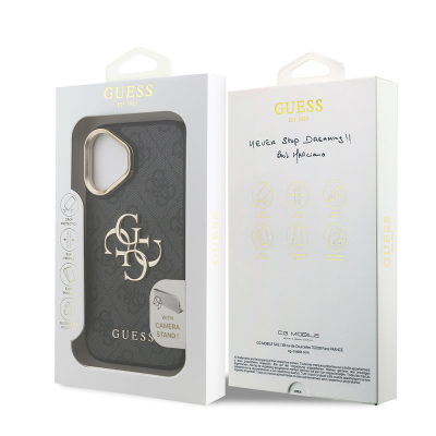 Apple iPhone 16 Plus Case Guess Original Licensed PU Leather 4G Patterned Metal Big 4G and Text Logo Camera Stand Cover - 10