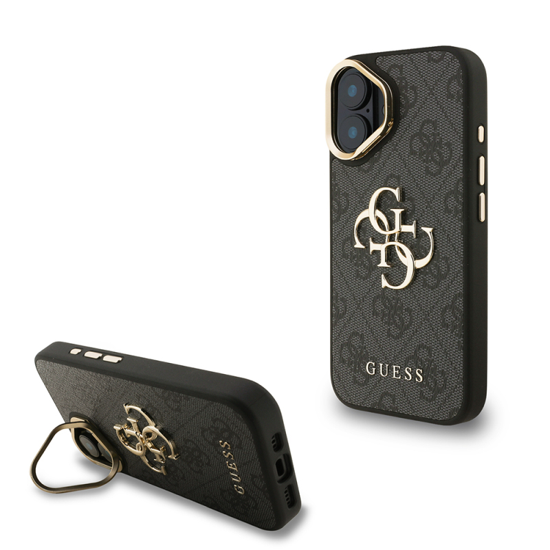 Apple iPhone 16 Plus Case Guess Original Licensed PU Leather 4G Patterned Metal Big 4G and Text Logo Camera Stand Cover - 2