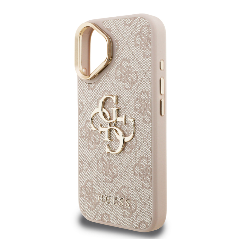 Apple iPhone 16 Plus Case Guess Original Licensed PU Leather 4G Patterned Metal Big 4G and Text Logo Camera Stand Cover - 15