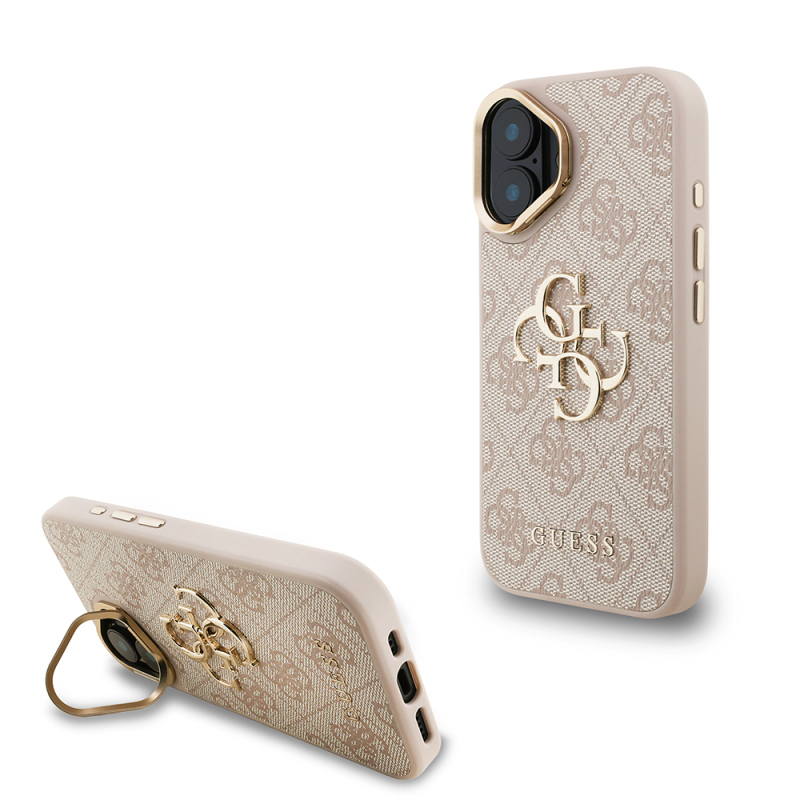 Apple iPhone 16 Plus Case Guess Original Licensed PU Leather 4G Patterned Metal Big 4G and Text Logo Camera Stand Cover - 3