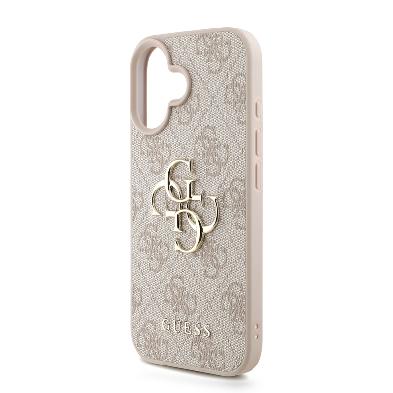 Apple iPhone 16 Plus Case Guess Original Licensed PU Leather Wrist Strap Rope Metal Large 4G and Text Logo Cover - 9