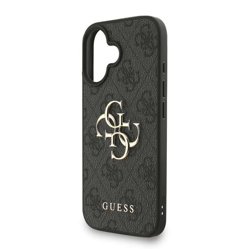Apple iPhone 16 Plus Case Guess Original Licensed PU Leather Wrist Strap Rope Metal Large 4G and Text Logo Cover - 16