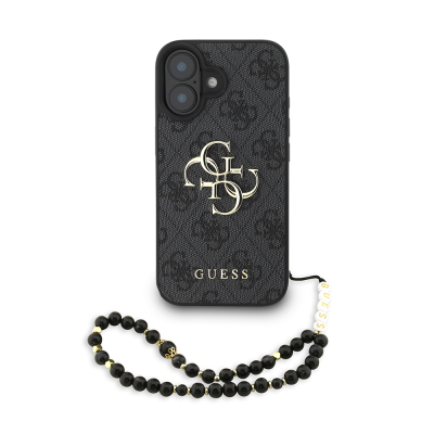 Apple iPhone 16 Plus Case Guess Original Licensed PU Leather Wrist Strap Rope Metal Large 4G and Text Logo Cover - 3
