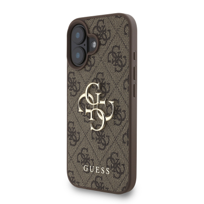 Apple iPhone 16 Plus Case Guess Original Licensed PU Leather Wrist Strap Rope Metal Large 4G and Text Logo Cover - 20