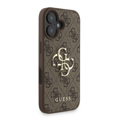 Apple iPhone 16 Plus Case Guess Original Licensed PU Leather Wrist Strap Rope Metal Large 4G and Text Logo Cover - 21