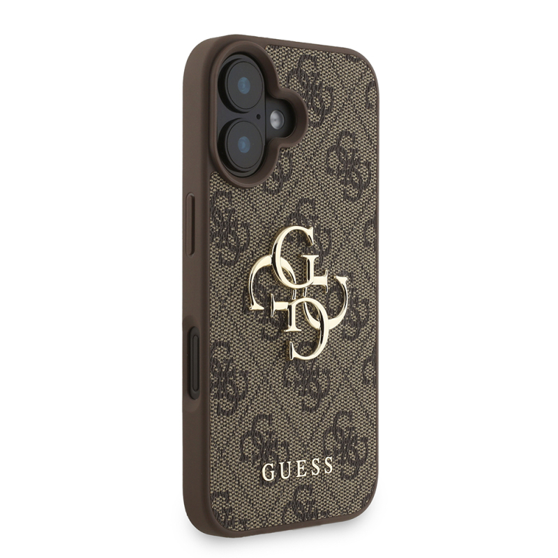 Apple iPhone 16 Plus Case Guess Original Licensed PU Leather Wrist Strap Rope Metal Large 4G and Text Logo Cover - 21