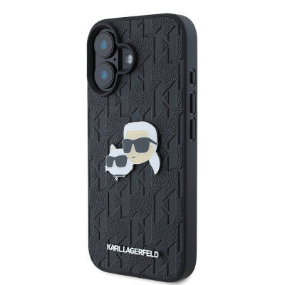 Apple iPhone 16 Plus Case Karl Lagerfeld Original Licensed K&C Heads Monogram Pin Cover - 3