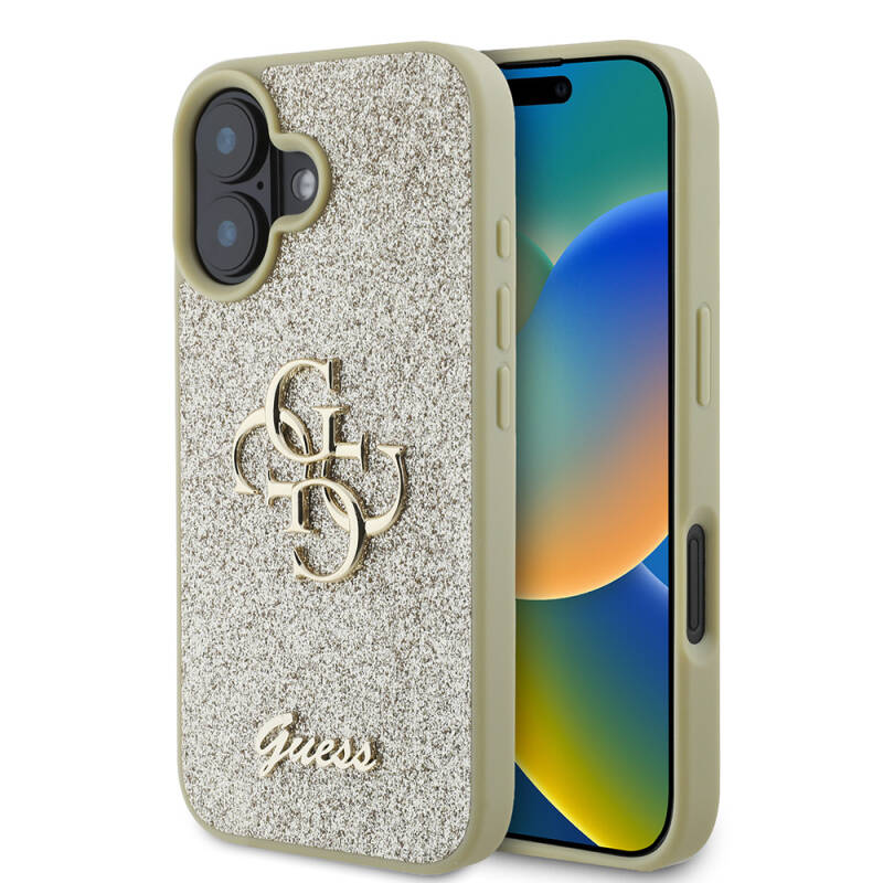 Apple iPhone 16 Plus Case Large Metal Logo Guess Original Licensed 4G Glitter Cover - 2