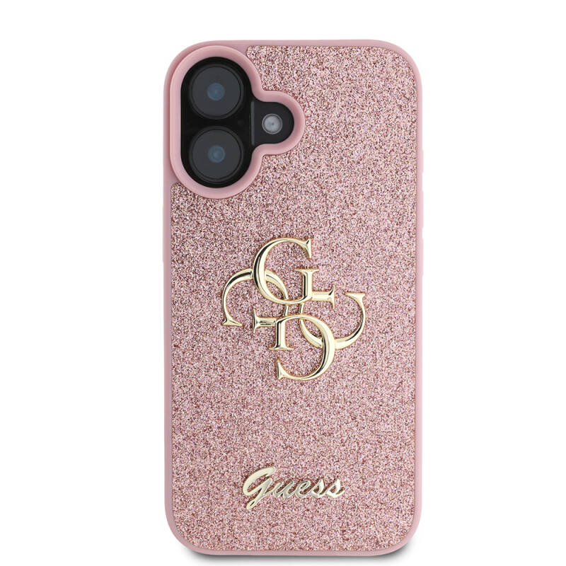 Apple iPhone 16 Plus Case Large Metal Logo Guess Original Licensed 4G Glitter Cover - 19