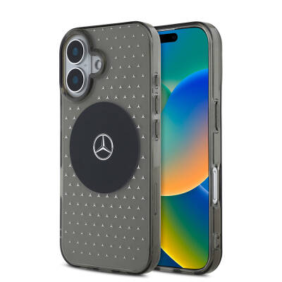 Apple iPhone 16 Plus Case Mercedes Benz Original Licensed Magsafe Charging Feature Star Patterned Transparent Cover - 1