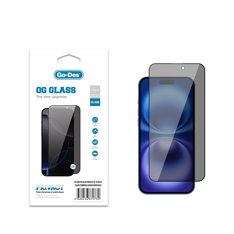 Apple iPhone 16 Plus Go Des OG Glass Privacy Antistatik Temperli Cam Ekran Koruyucu - 1