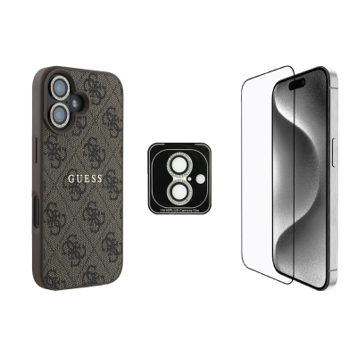 Apple iPhone 16 Plus Guess Original Licensed Case + Screen Protector + Lens Protector 3in1 Accessory Set - 4