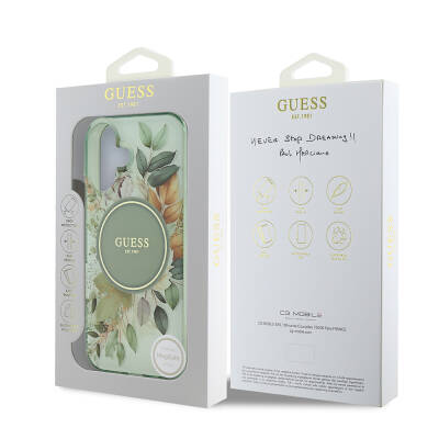 Apple iPhone 16 Plus Guess Original Licensed Magsafe Charging Featured IML Printed Text Logo Flower Tonal Circle Cover - 17