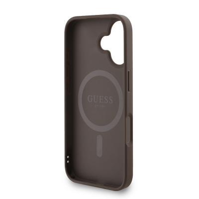 Apple iPhone 16 Plus Kılıf Guess Orjinal Lisanslı M-safe Şarj Özellikli PU Deri Bilek Askı İpli Yazı Logolu Kapak - 8