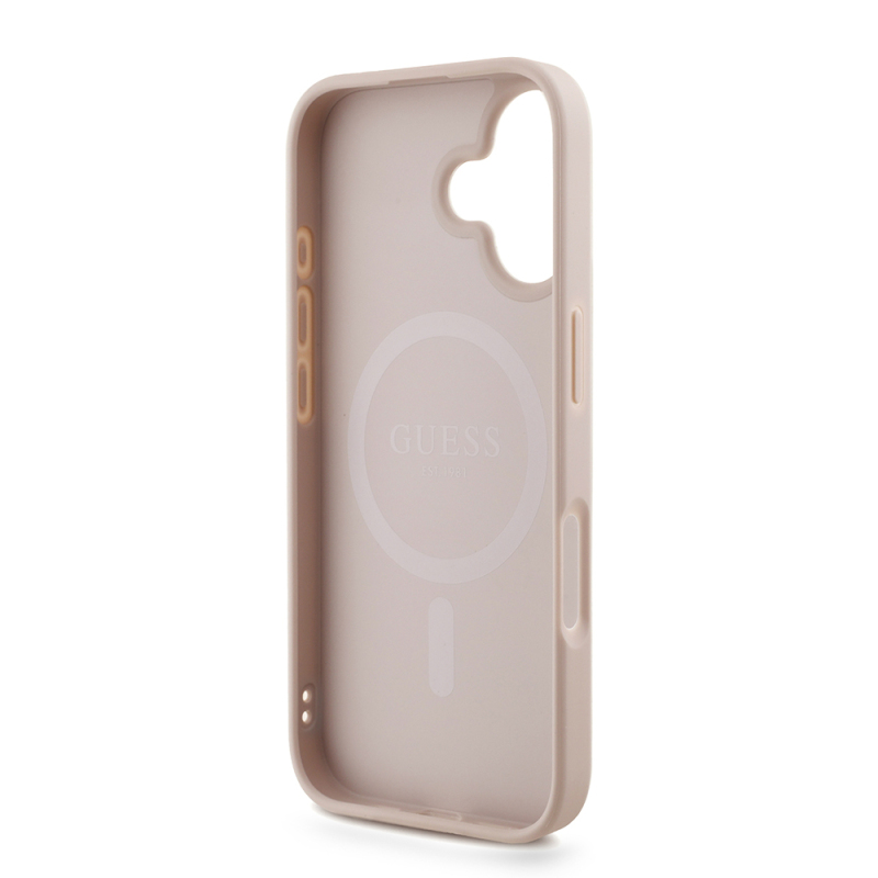 Apple iPhone 16 Plus Kılıf Guess Orjinal Lisanslı M-safe Şarj Özellikli PU Deri Bilek Askı İpli Yazı Logolu Kapak - 16
