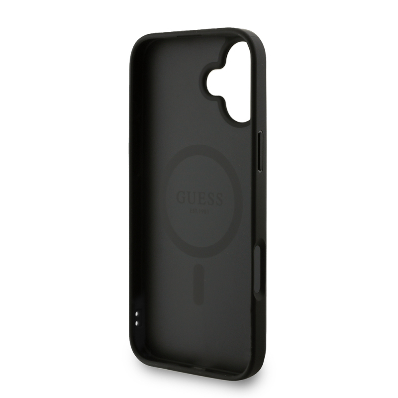 Apple iPhone 16 Plus Kılıf Guess Orjinal Lisanslı M-safe Şarj Özellikli PU Deri Bilek Askı İpli Yazı Logolu Kapak - 24