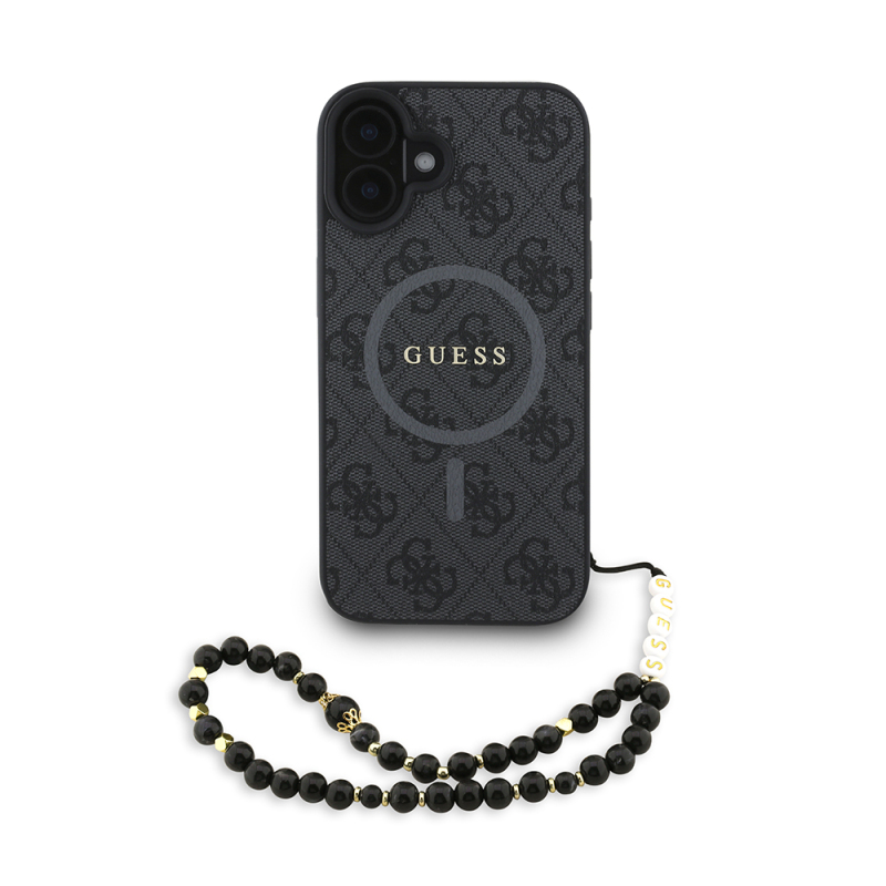 Apple iPhone 16 Plus Kılıf Guess Orjinal Lisanslı M-safe Şarj Özellikli PU Deri Bilek Askı İpli Yazı Logolu Kapak - 18