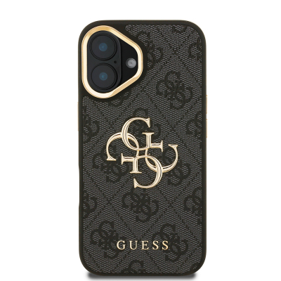 Apple iPhone 16 Plus Kılıf Guess Orjinal Lisanslı PU Deri 4G Desenli Metal Büyük 4G ve Yazı Logolu Kamera Standlı Kapak - 5