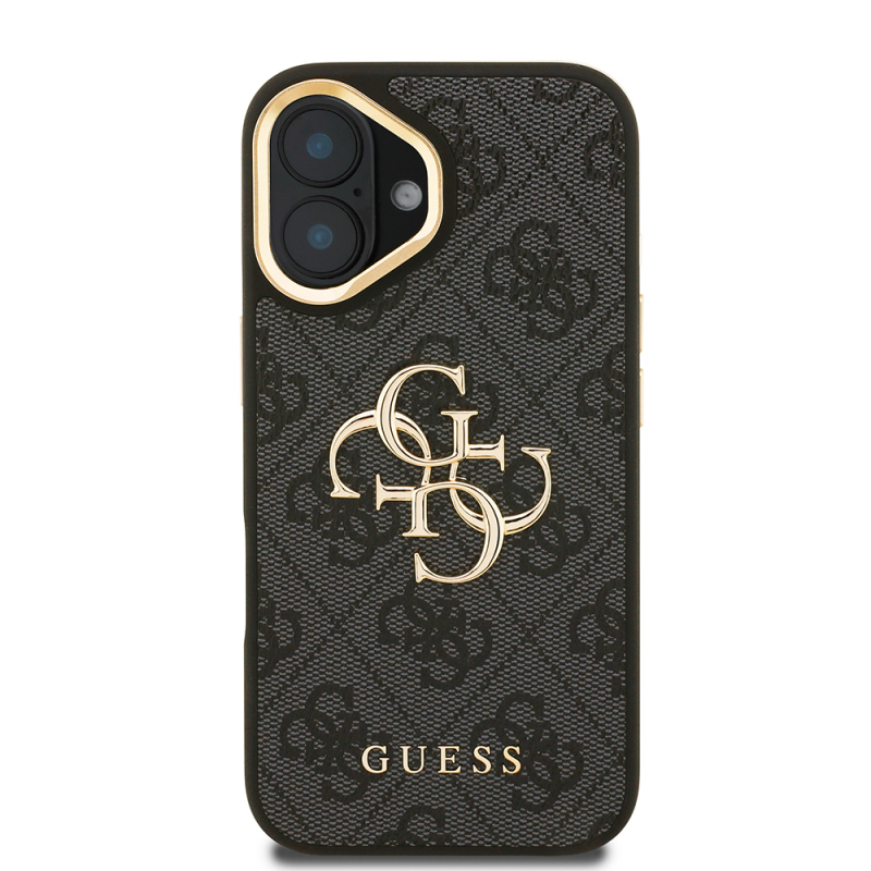 Apple iPhone 16 Plus Kılıf Guess Orjinal Lisanslı PU Deri 4G Desenli Metal Büyük 4G ve Yazı Logolu Kamera Standlı Kapak - 5