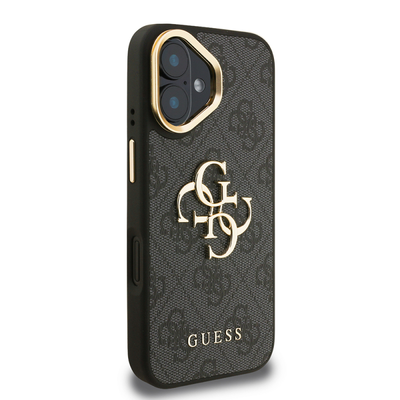 Apple iPhone 16 Plus Kılıf Guess Orjinal Lisanslı PU Deri 4G Desenli Metal Büyük 4G ve Yazı Logolu Kamera Standlı Kapak - 6