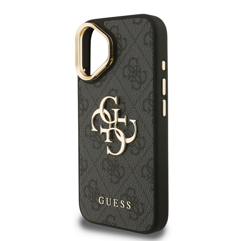 Apple iPhone 16 Plus Kılıf Guess Orjinal Lisanslı PU Deri 4G Desenli Metal Büyük 4G ve Yazı Logolu Kamera Standlı Kapak - 8