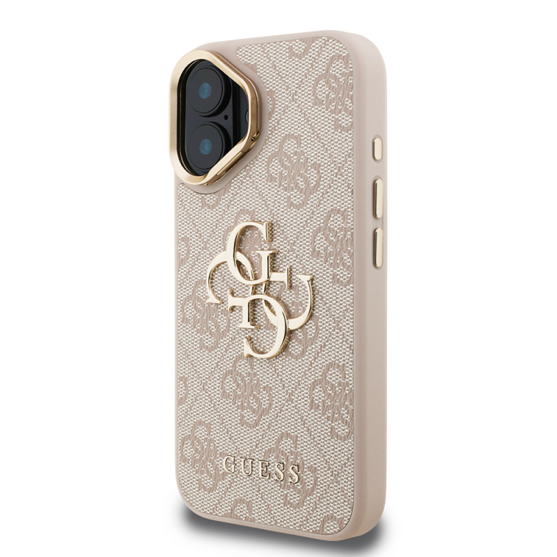 Apple iPhone 16 Plus Kılıf Guess Orjinal Lisanslı PU Deri 4G Desenli Metal Büyük 4G ve Yazı Logolu Kamera Standlı Kapak - 11