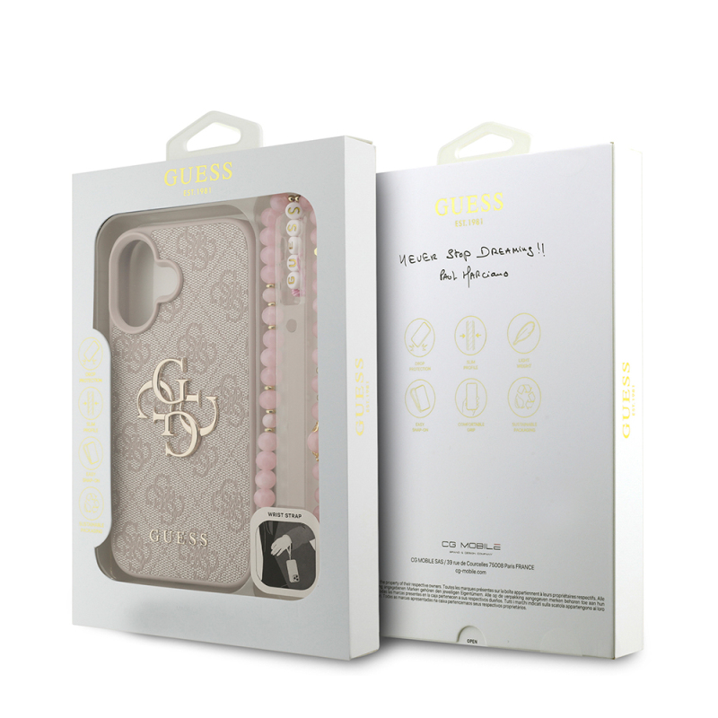 Apple iPhone 16 Plus Kılıf Guess Orjinal Lisanslı PU Deri Bilek Askı İpli Metal Büyük 4G ve Yazı Logolu Kapak - 11