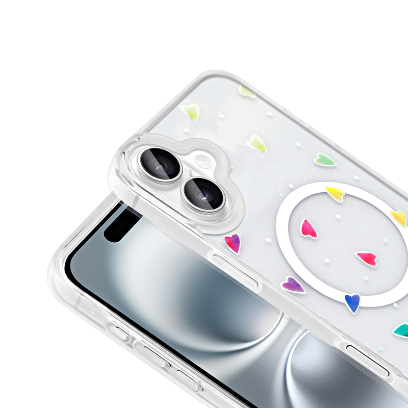 Apple iPhone 16 Plus Kılıf M-Safe Şarj Özellikli Şeffaf Zore Folk Sert Kapak - 16