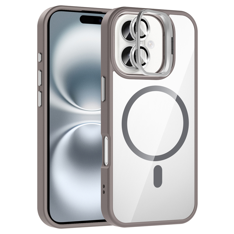 Apple iPhone 16 Plus Kılıf Standlı ve Kamera Lens Hediyeli M-Safe Şarj Özellikli Zore Etro Kapak - 1