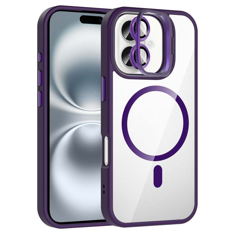 Apple iPhone 16 Plus Kılıf Standlı ve Kamera Lens Hediyeli M-Safe Şarj Özellikli Zore Etro Kapak - 5