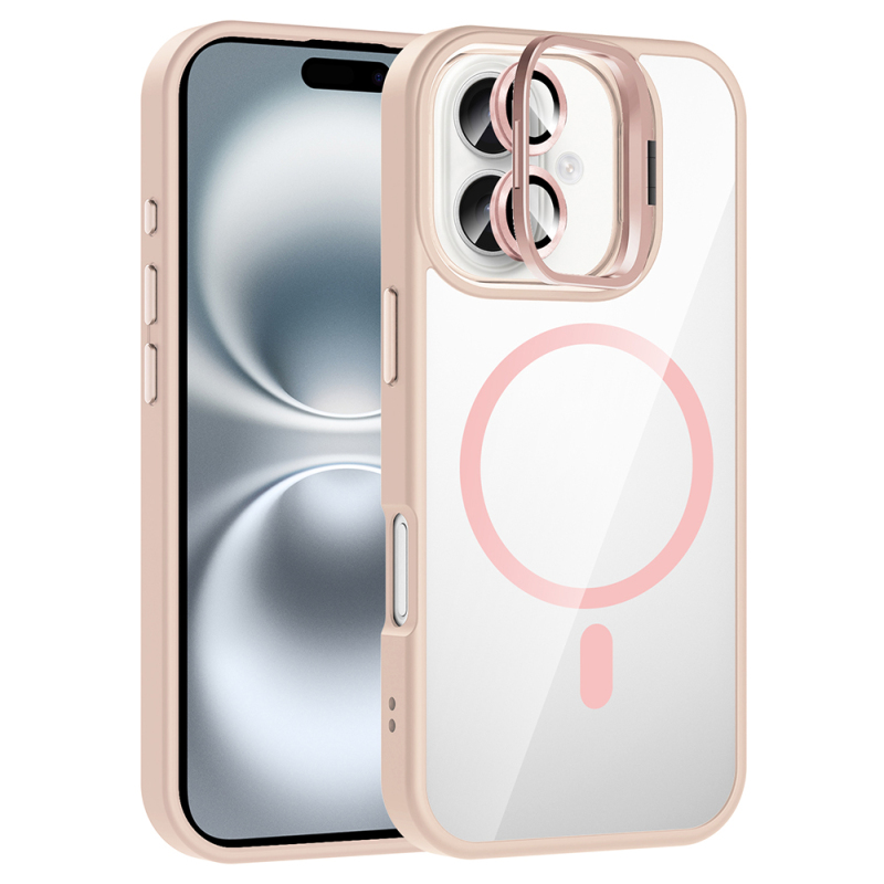 Apple iPhone 16 Plus Kılıf Standlı ve Kamera Lens Hediyeli M-Safe Şarj Özellikli Zore Etro Kapak - 6