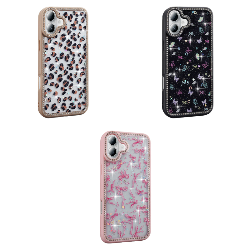 Apple iPhone 16 Plus Kılıf Taşlı ve Simli Tasarım Zore Azra Kapak - 11
