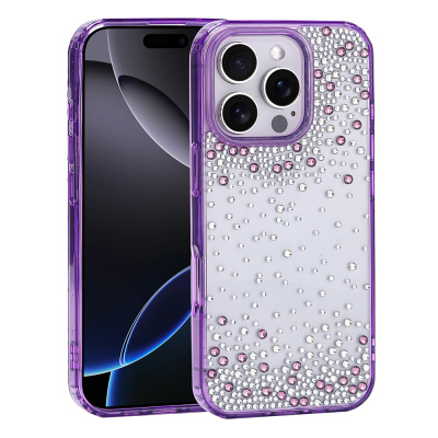 Apple iPhone 16 Pro Case Airbag Design Drop Stone Embellished Transparent Zore Pera Silicone Cover - 2