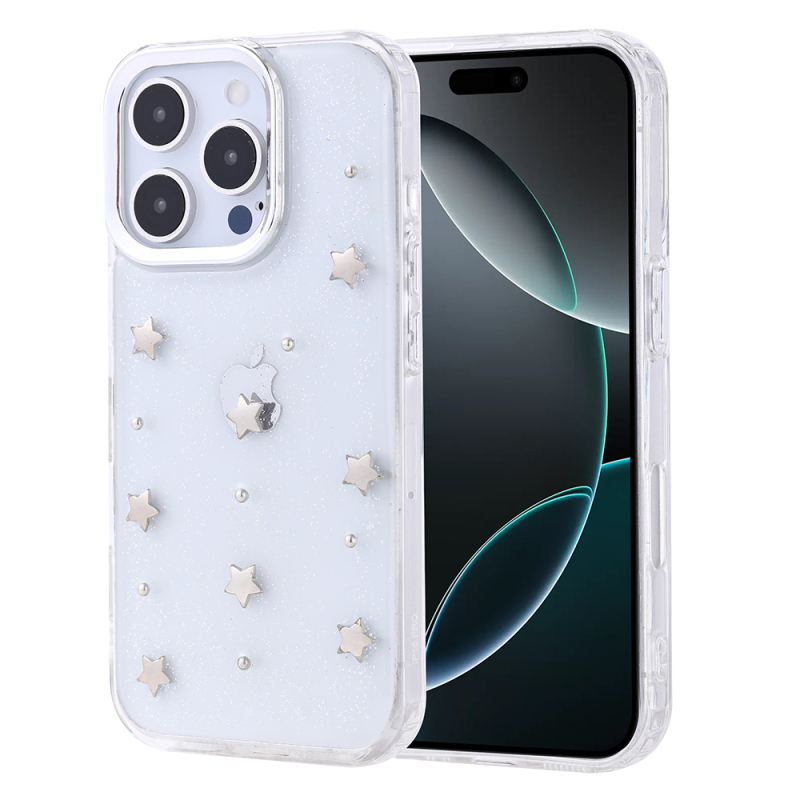 Apple iPhone 16 Pro Case Airbag Design Glitter Transparent Zore Kutup Cover - 1