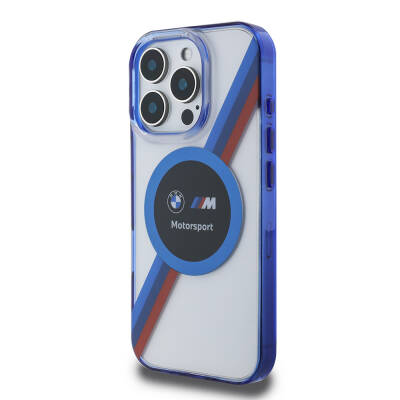 Apple iPhone 16 Pro Case BMW Original Licensed Magsafe Charging Featured M Logo Three Color Striped Motorsport Circle Cover - 3