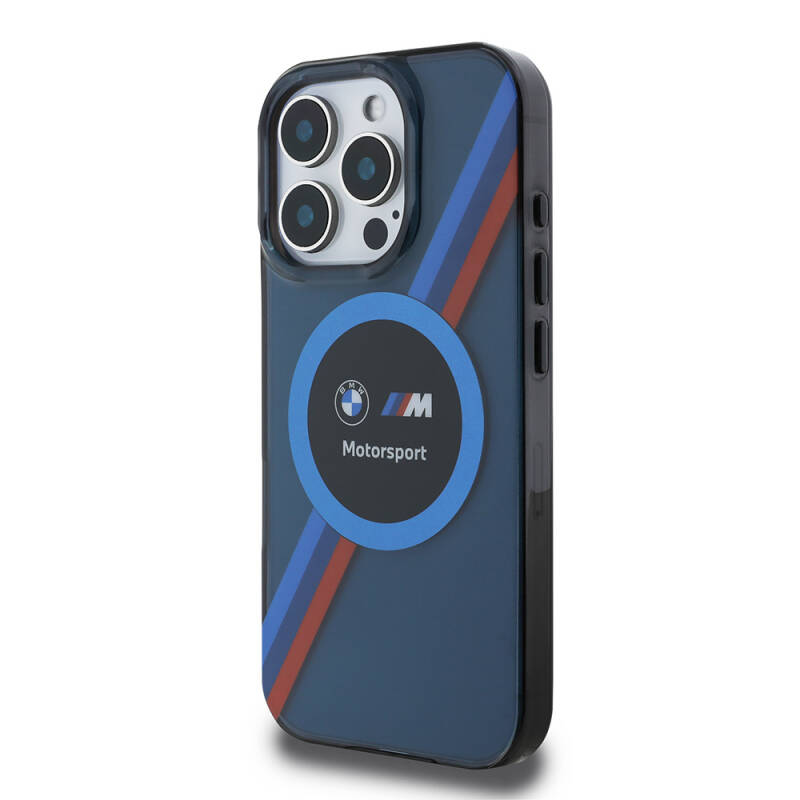 Apple iPhone 16 Pro Case BMW Original Licensed Magsafe Charging Featured M Logo Three Color Striped Motorsport Circle Cover - 12