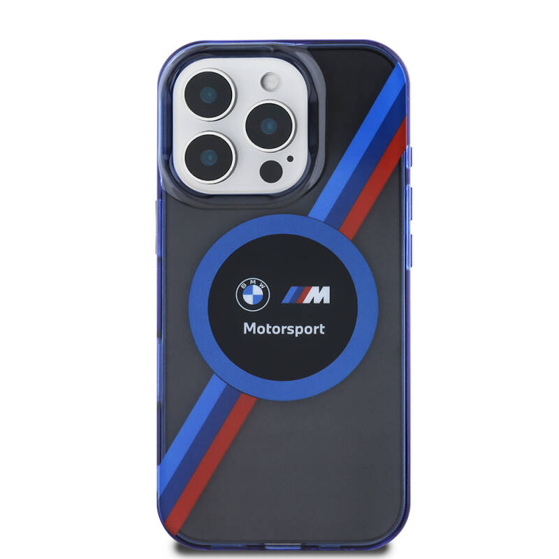 Apple iPhone 16 Pro Case BMW Original Licensed Magsafe Charging Featured M Logo Three Color Striped Motorsport Circle Cover - 22