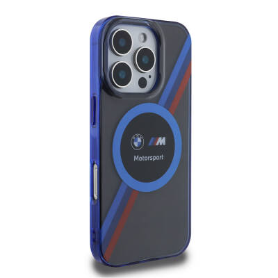 Apple iPhone 16 Pro Case BMW Original Licensed Magsafe Charging Featured M Logo Three Color Striped Motorsport Circle Cover - 23