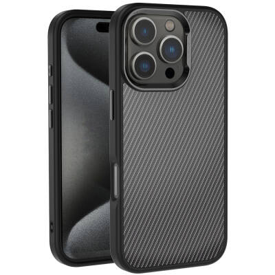 Apple iPhone 16 Pro Case Carbon Fiber Appearance Glossy Camera Frame Zore Venus Cover - 3